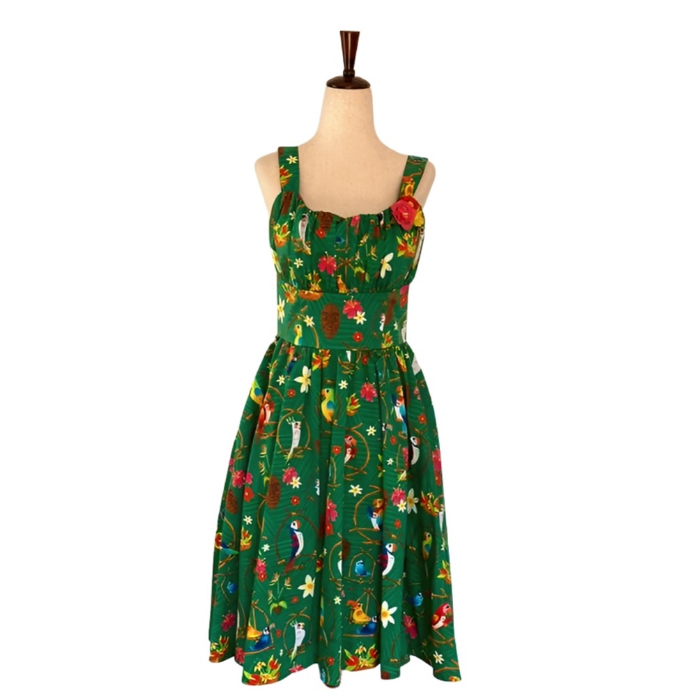 RARE Disney Dress Shop Enchanted Tiki Room Green Sundress Size Small